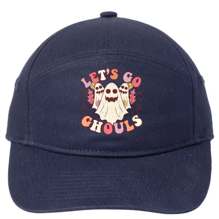 Lets Go Ghouls Ghost Outfit Halloween Costume Retro Groovy Gift 7-Panel Snapback Hat