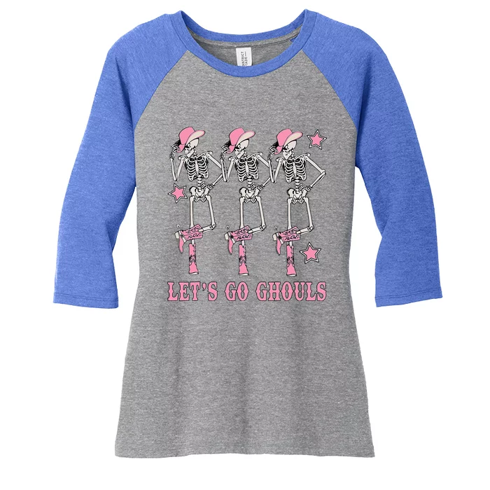 Lets Go Ghouls Western Skeletons Bachelorette Halloween Women's Tri-Blend 3/4-Sleeve Raglan Shirt