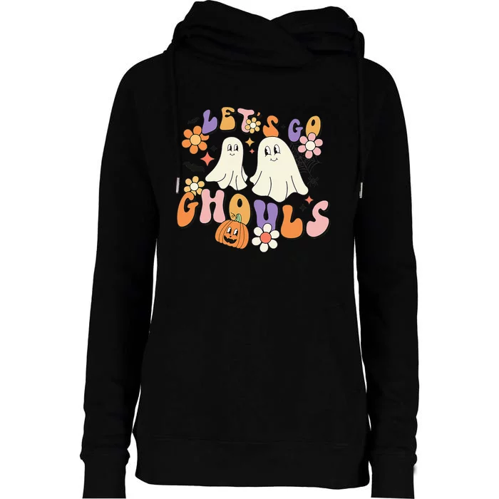 Lets Go Ghouls Funny Ghost Halloween Matching Womens Funnel Neck Pullover Hood