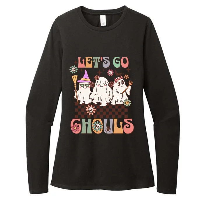 Lets Go Ghouls Halloween Ghost Costume Retro Groovy Great Gift Womens CVC Long Sleeve Shirt