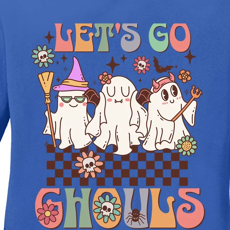 Lets Go Ghouls Halloween Ghost Costume Retro Groovy Great Gift Ladies Long Sleeve Shirt