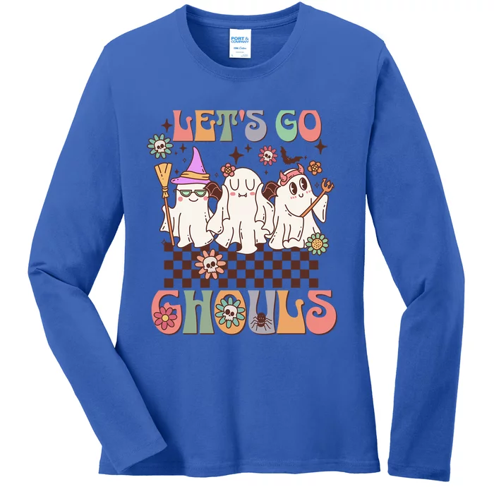 Lets Go Ghouls Halloween Ghost Costume Retro Groovy Great Gift Ladies Long Sleeve Shirt