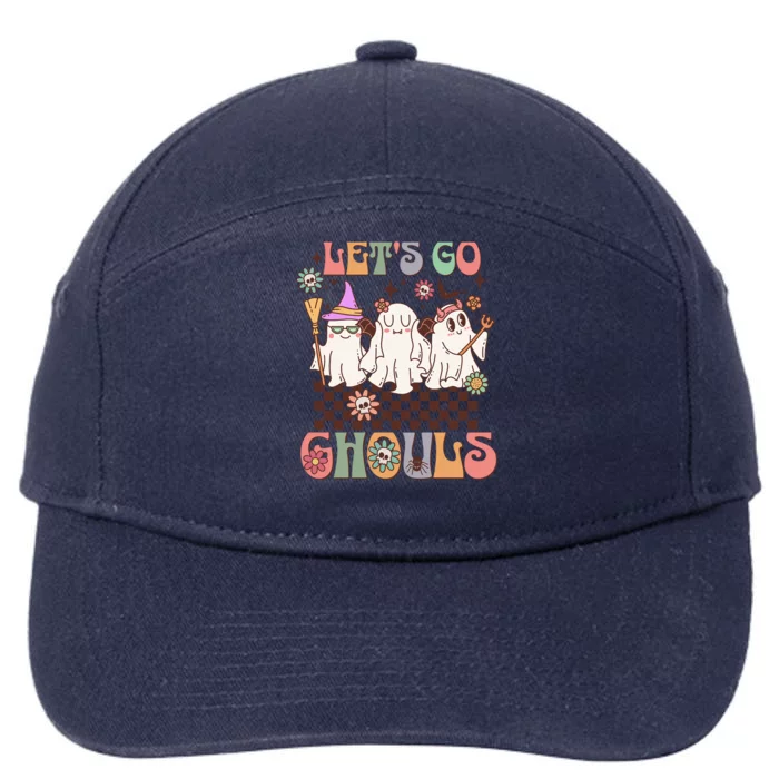 Lets Go Ghouls Halloween Ghost Costume Retro Groovy Great Gift 7-Panel Snapback Hat