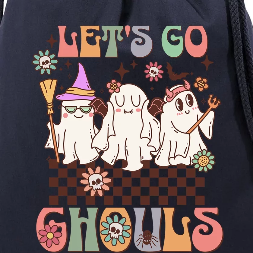 Lets Go Ghouls Halloween Ghost Costume Retro Groovy Great Gift Drawstring Bag