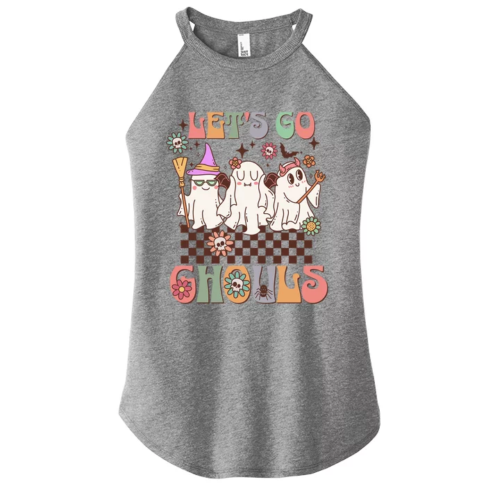 Lets Go Ghouls Halloween Ghost Costume Retro Groovy Great Gift Women’s Perfect Tri Rocker Tank