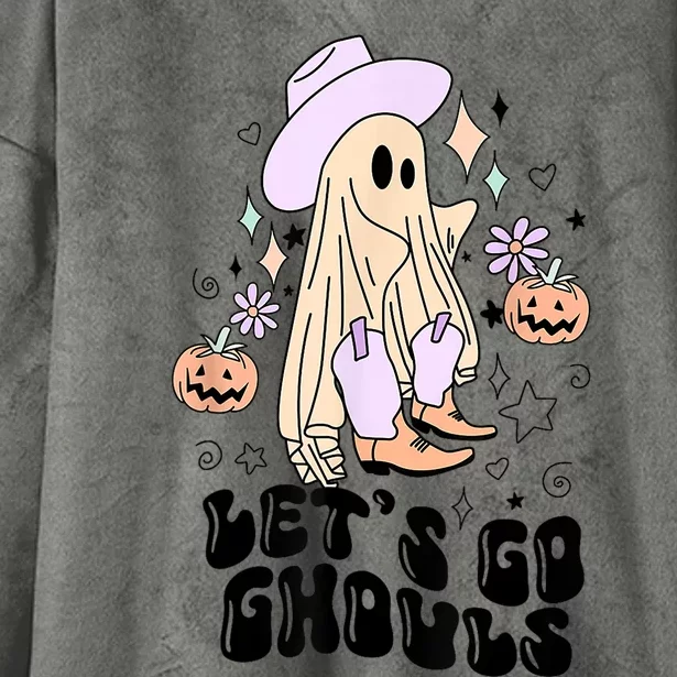 Lets Go Ghouls Halloween Ghost Outfit Costume Retro Groovy Funny Gift Hooded Wearable Blanket