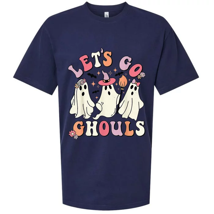 Lets Go Ghouls Halloween Ghost Outfit Costume Retro Groovy Sueded Cloud Jersey T-Shirt