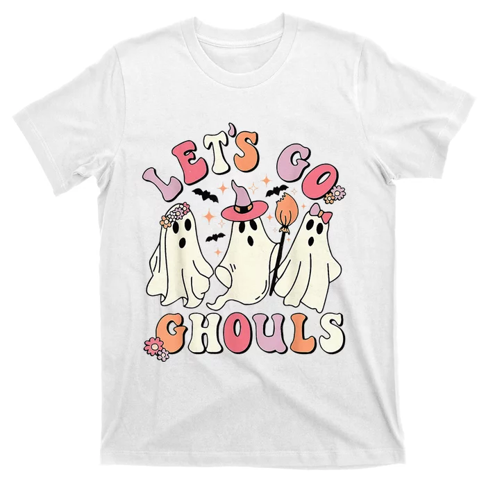 Lets Go Ghouls Halloween Ghost Outfit Costume Retro Groovy T-Shirt