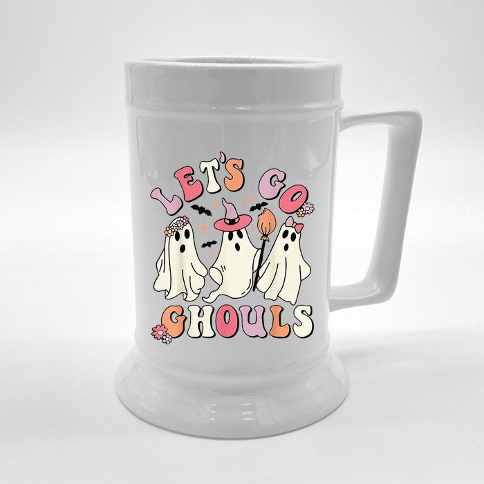 Lets Go Ghouls Halloween Ghost Outfit Costume Retro Groovy Front & Back Beer Stein