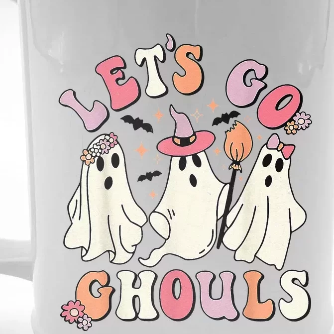 Lets Go Ghouls Halloween Ghost Outfit Costume Retro Groovy Front & Back Beer Stein