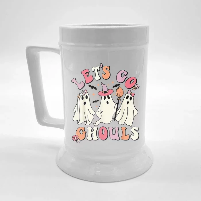 Lets Go Ghouls Halloween Ghost Outfit Costume Retro Groovy Front & Back Beer Stein