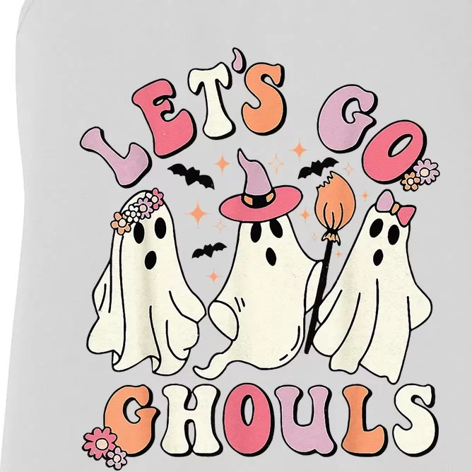 Lets Go Ghouls Halloween Ghost Outfit Costume Retro Groovy Women's Racerback Tank