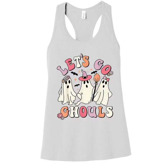 Lets Go Ghouls Halloween Ghost Outfit Costume Retro Groovy Women's Racerback Tank