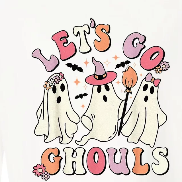 Lets Go Ghouls Halloween Ghost Outfit Costume Retro Groovy Cropped Pullover Crew