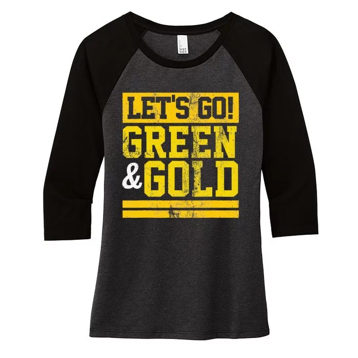 LetS Go Green & Gold Team Favorite Colors Vintage Game Day Women's Tri-Blend 3/4-Sleeve Raglan Shirt