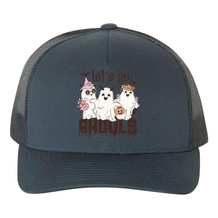 Lets Go Ghouls Cute Ghost Floral Groovy Halloween Gift Yupoong Adult 5-Panel Trucker Hat