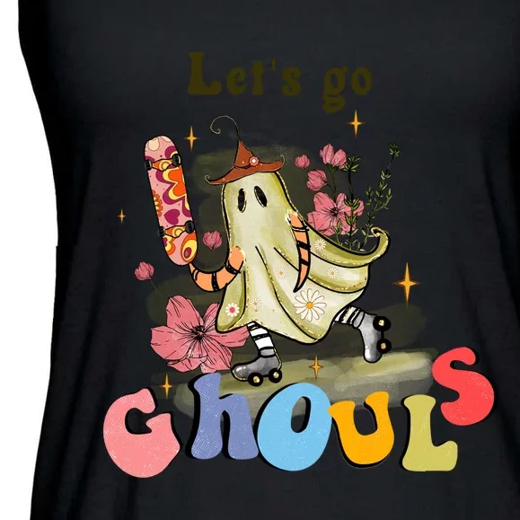 Lets Go Ghouls Halloween Ghost Outfit Costume Retro Groovy Gift Ladies Essential Flowy Tank