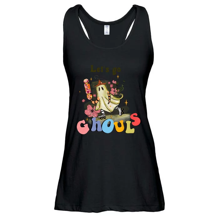 Lets Go Ghouls Halloween Ghost Outfit Costume Retro Groovy Gift Ladies Essential Flowy Tank