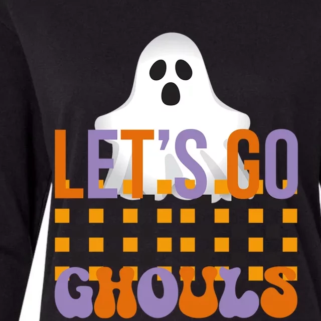 Lets Go Ghouls Outfit Costume Retro Groovy Halloween Ghost Great Gift Womens Cotton Relaxed Long Sleeve T-Shirt