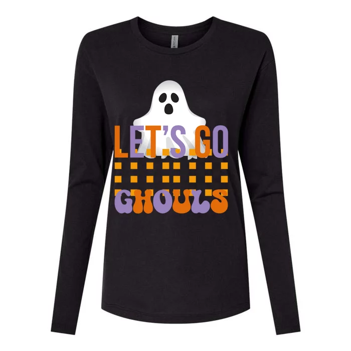 Lets Go Ghouls Outfit Costume Retro Groovy Halloween Ghost Great Gift Womens Cotton Relaxed Long Sleeve T-Shirt