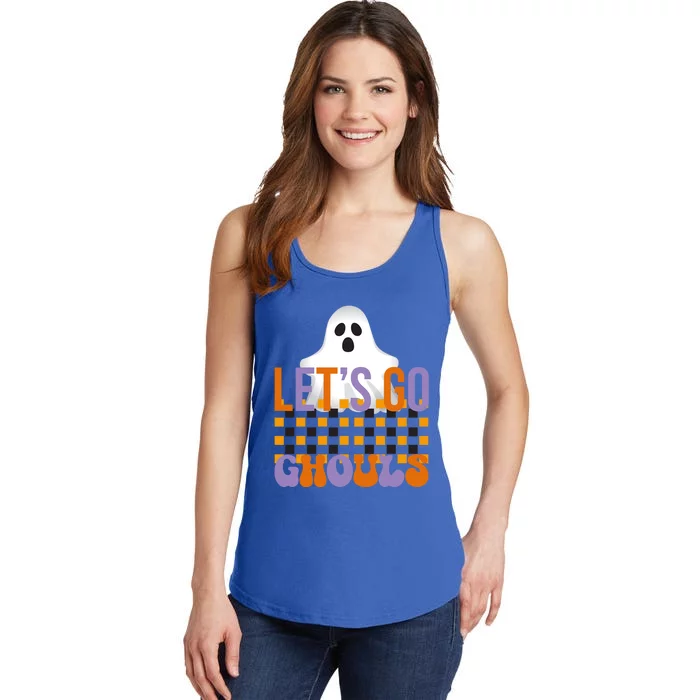 Lets Go Ghouls Outfit Costume Retro Groovy Halloween Ghost Great Gift Ladies Essential Tank