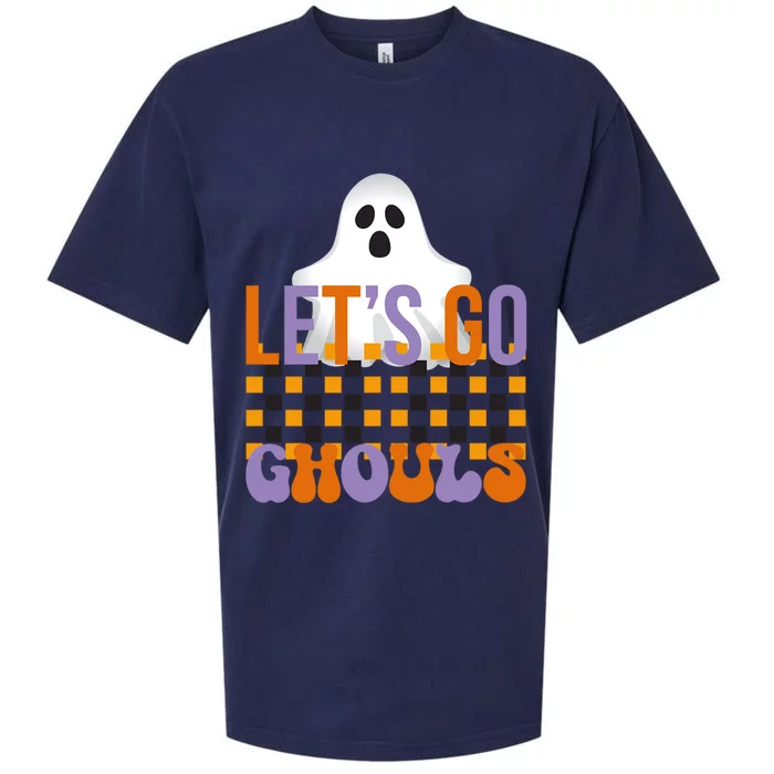 Lets Go Ghouls Outfit Costume Retro Groovy Halloween Ghost Great Gift Sueded Cloud Jersey T-Shirt