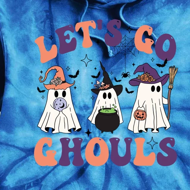 Lets Go Ghouls Funny Groovy Halloween Ghost Gift Tie Dye Hoodie