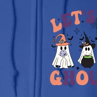 Lets Go Ghouls Funny Groovy Halloween Ghost Gift Full Zip Hoodie