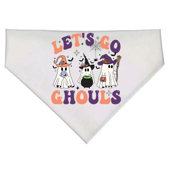 Lets Go Ghouls Funny Groovy Halloween Ghost Gift USA-Made Doggie Bandana