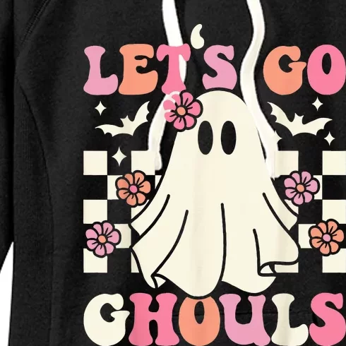 Lets Go Ghouls Halloween Ghost Costume Retro Groovy Women's Fleece Hoodie