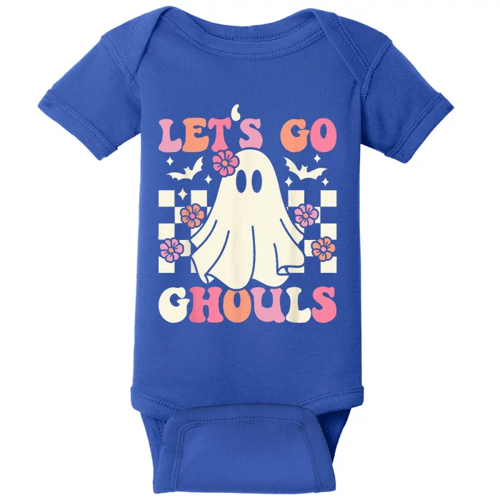 Lets Go Ghouls Halloween Ghost Costume Retro Groovy Baby Bodysuit