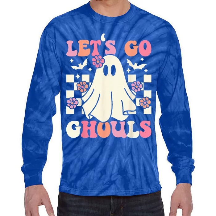 Lets Go Ghouls Halloween Ghost Costume Retro Groovy Tie-Dye Long Sleeve Shirt