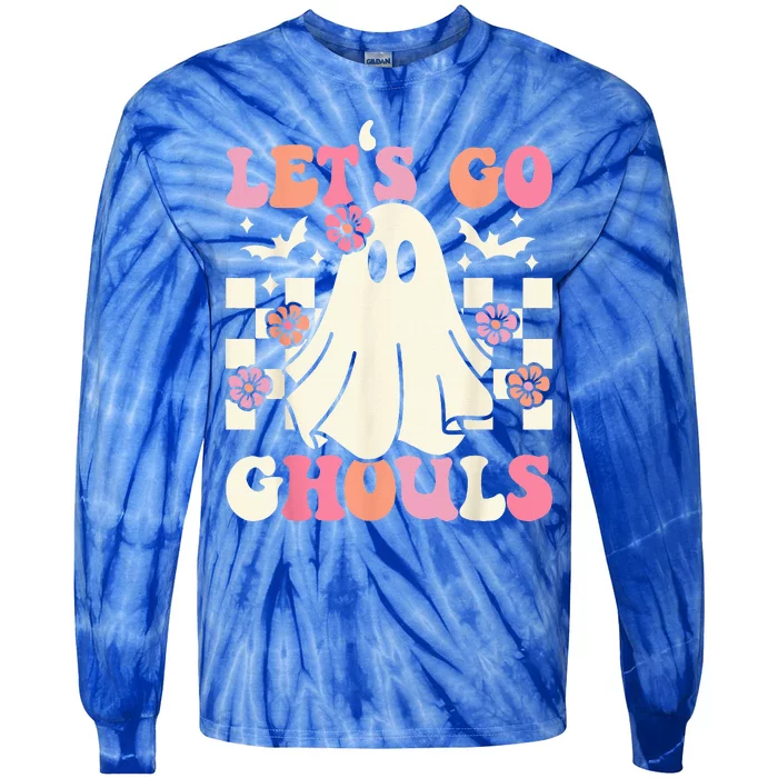 Lets Go Ghouls Halloween Ghost Costume Retro Groovy Tie-Dye Long Sleeve Shirt