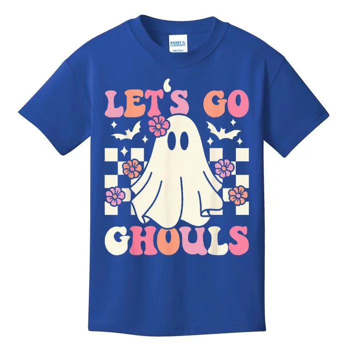 Lets Go Ghouls Halloween Ghost Costume Retro Groovy Kids T-Shirt