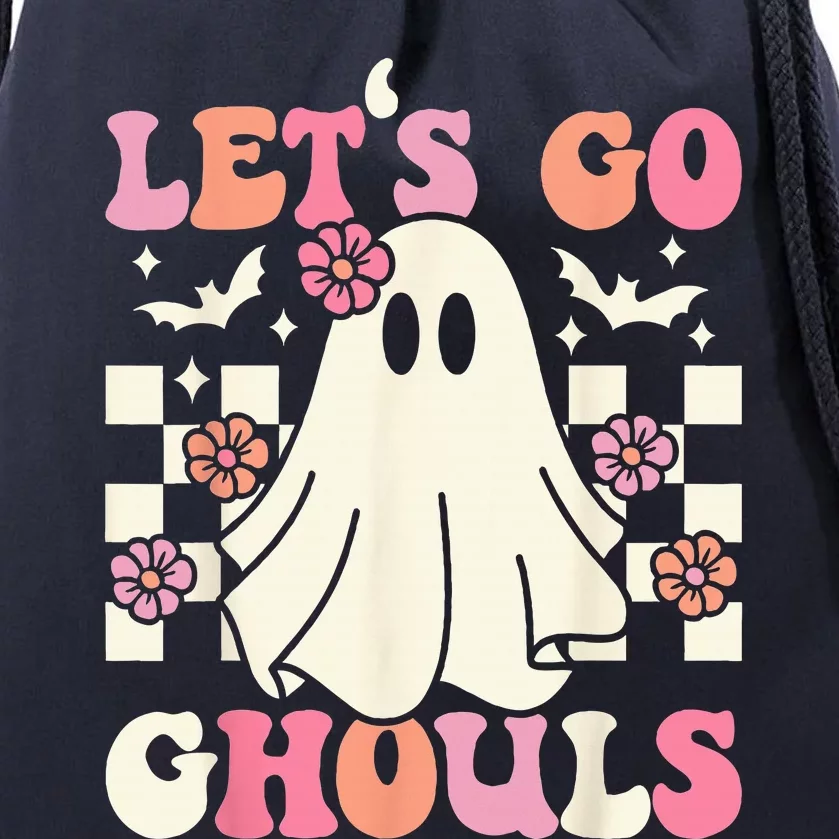 Lets Go Ghouls Halloween Ghost Costume Retro Groovy Drawstring Bag