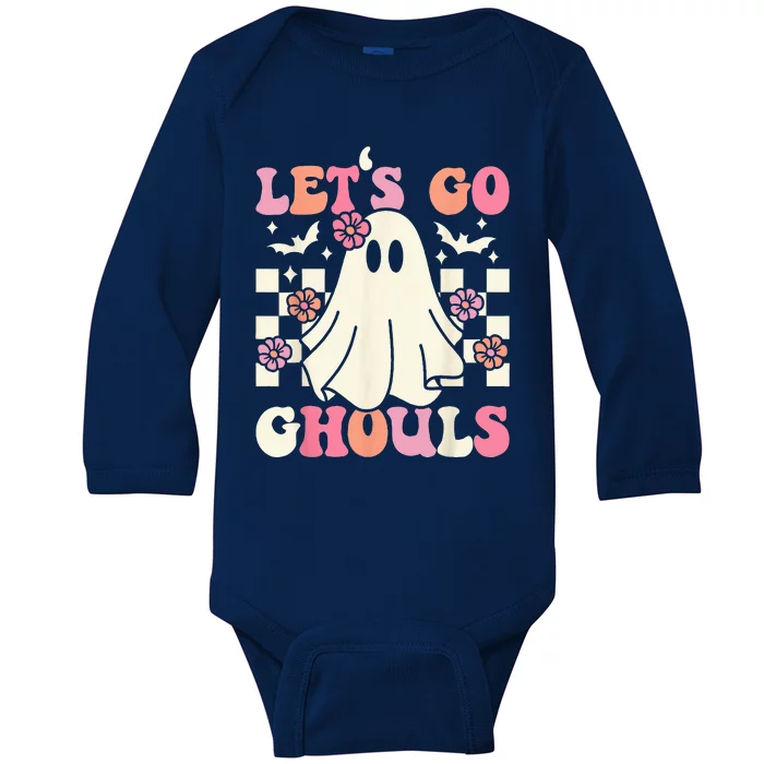 Lets Go Ghouls Halloween Ghost Costume Retro Groovy Baby Long Sleeve Bodysuit