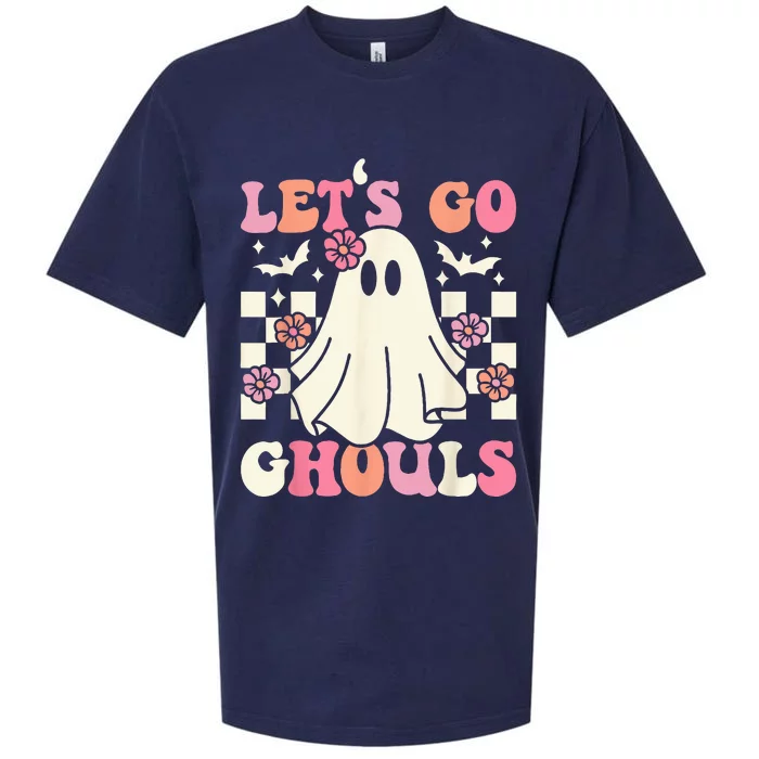 Lets Go Ghouls Halloween Ghost Costume Retro Groovy Sueded Cloud Jersey T-Shirt