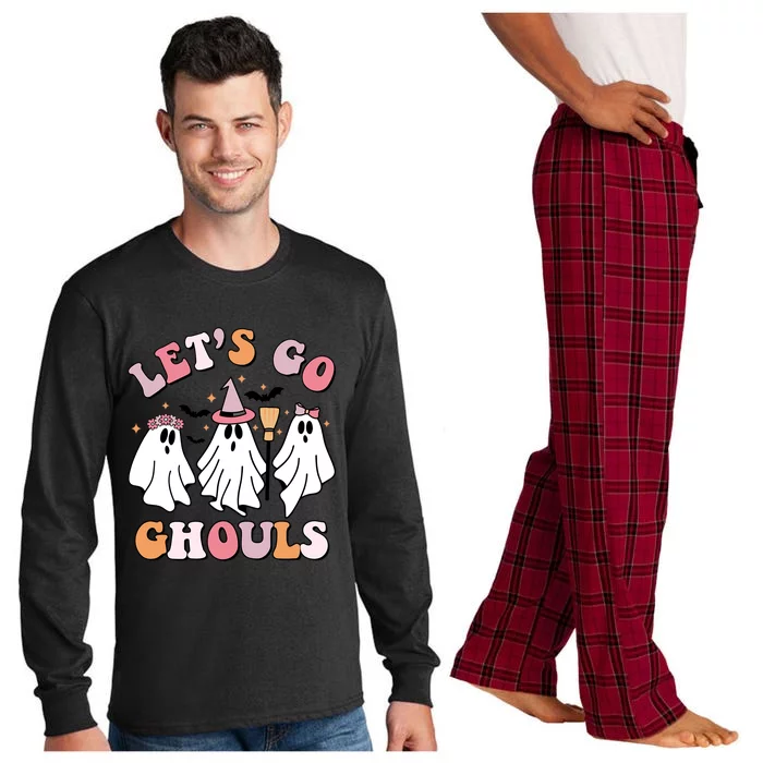 Lets Go Ghouls Retro Groovy Halloween Ghost Costume Gift Long Sleeve Pajama Set