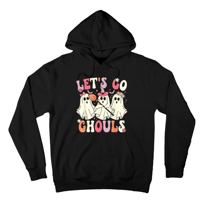 Lets Go Ghouls Halloween Ghost Costume Retro Groovy Hoodie