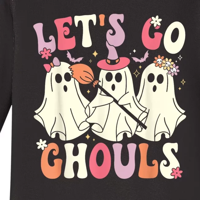 Lets Go Ghouls Halloween Ghost Costume Retro Groovy Baby Long Sleeve Bodysuit