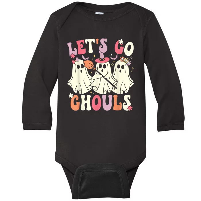 Lets Go Ghouls Halloween Ghost Costume Retro Groovy Baby Long Sleeve Bodysuit