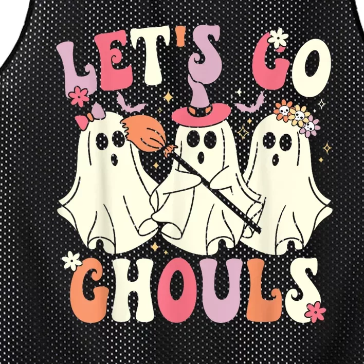 Lets Go Ghouls Halloween Ghost Costume Retro Groovy Mesh Reversible Basketball Jersey Tank