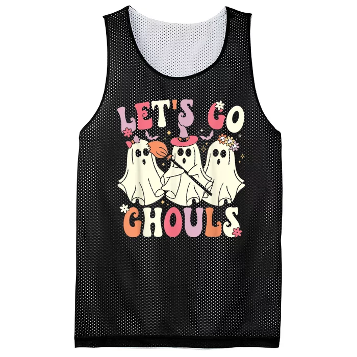 Lets Go Ghouls Halloween Ghost Costume Retro Groovy Mesh Reversible Basketball Jersey Tank