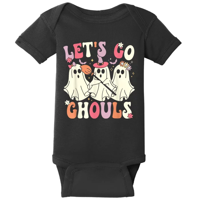 Lets Go Ghouls Halloween Ghost Costume Retro Groovy Baby Bodysuit