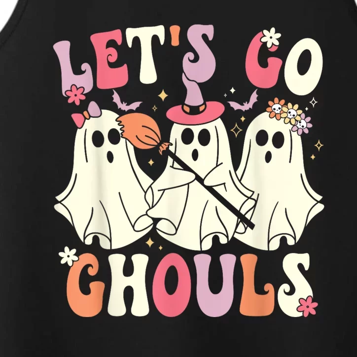 Lets Go Ghouls Halloween Ghost Costume Retro Groovy Performance Tank