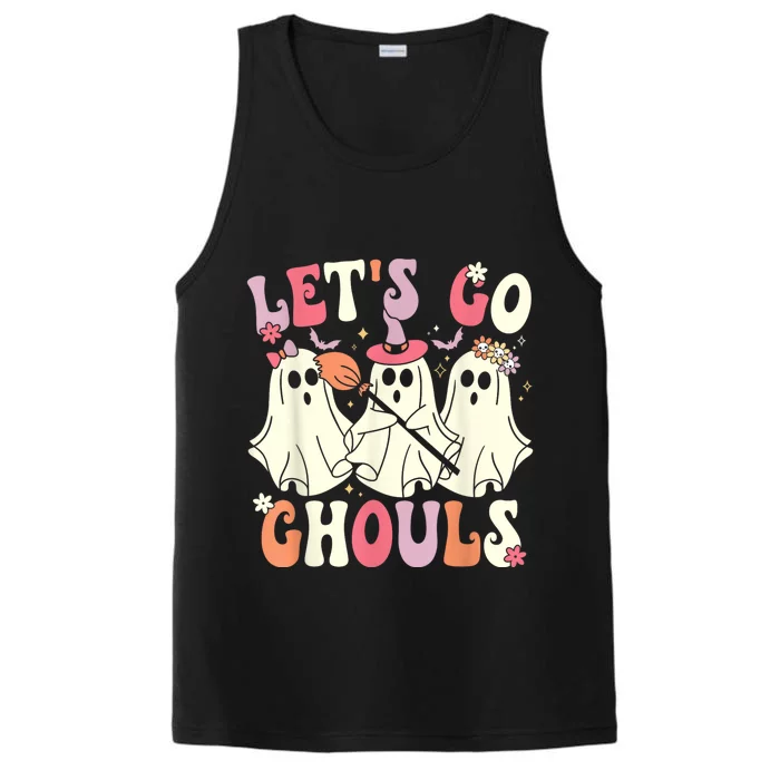 Lets Go Ghouls Halloween Ghost Costume Retro Groovy Performance Tank