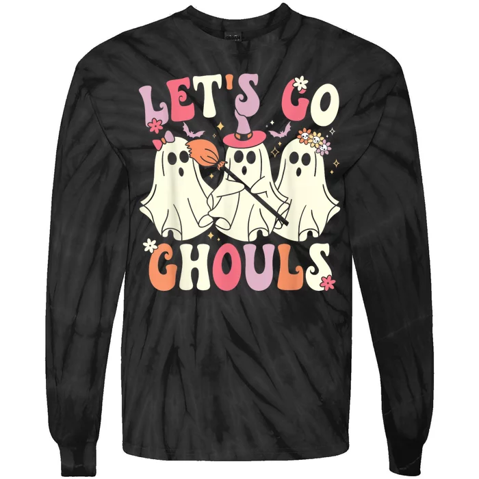 Lets Go Ghouls Halloween Ghost Costume Retro Groovy Tie-Dye Long Sleeve Shirt