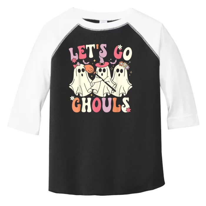 Lets Go Ghouls Halloween Ghost Costume Retro Groovy Toddler Fine Jersey T-Shirt