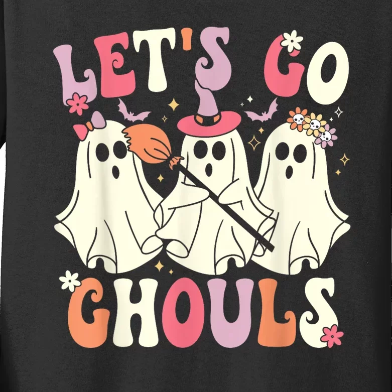 Lets Go Ghouls Halloween Ghost Costume Retro Groovy Kids Long Sleeve Shirt