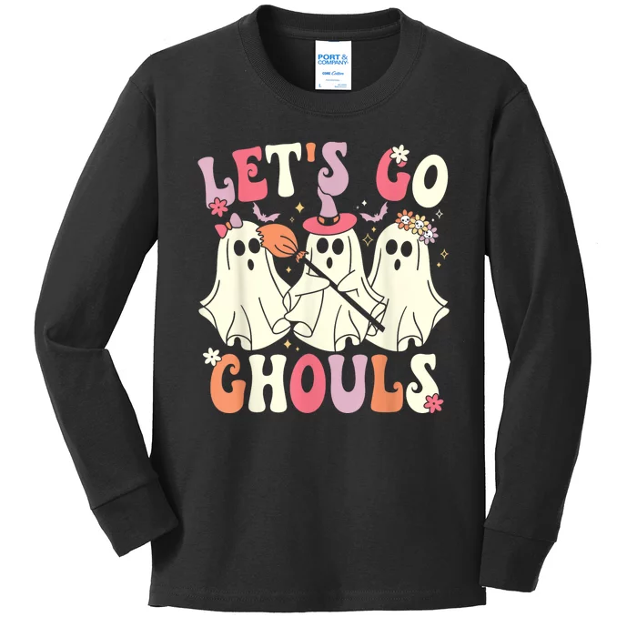 Lets Go Ghouls Halloween Ghost Costume Retro Groovy Kids Long Sleeve Shirt